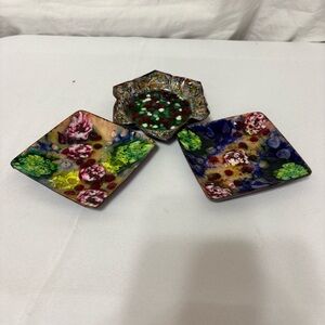 vintage Spanish enamel-on-copper trinket dishes